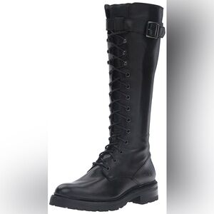 Frye Julie Lace Up Tall Black Combat Boots Knee High Womens Size 9